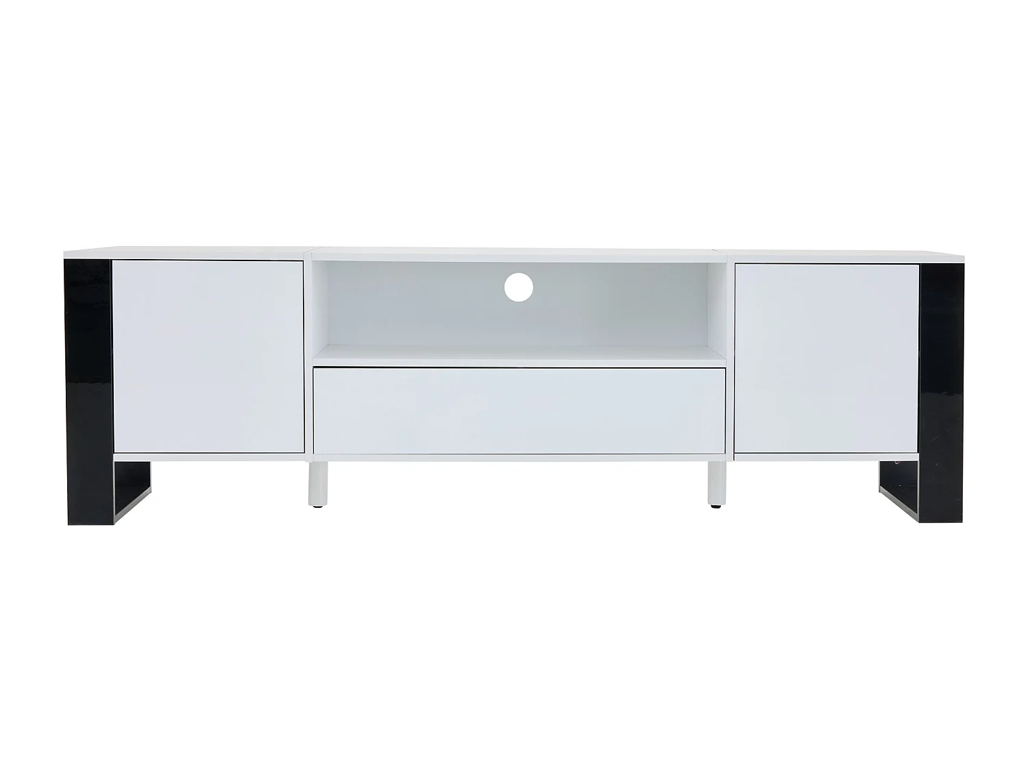 Meuble TV moderne brillant 178x40x54cm - avec éclairage LED - avec rangement - pour téléviseurs jusqu'à 70" - Blanc