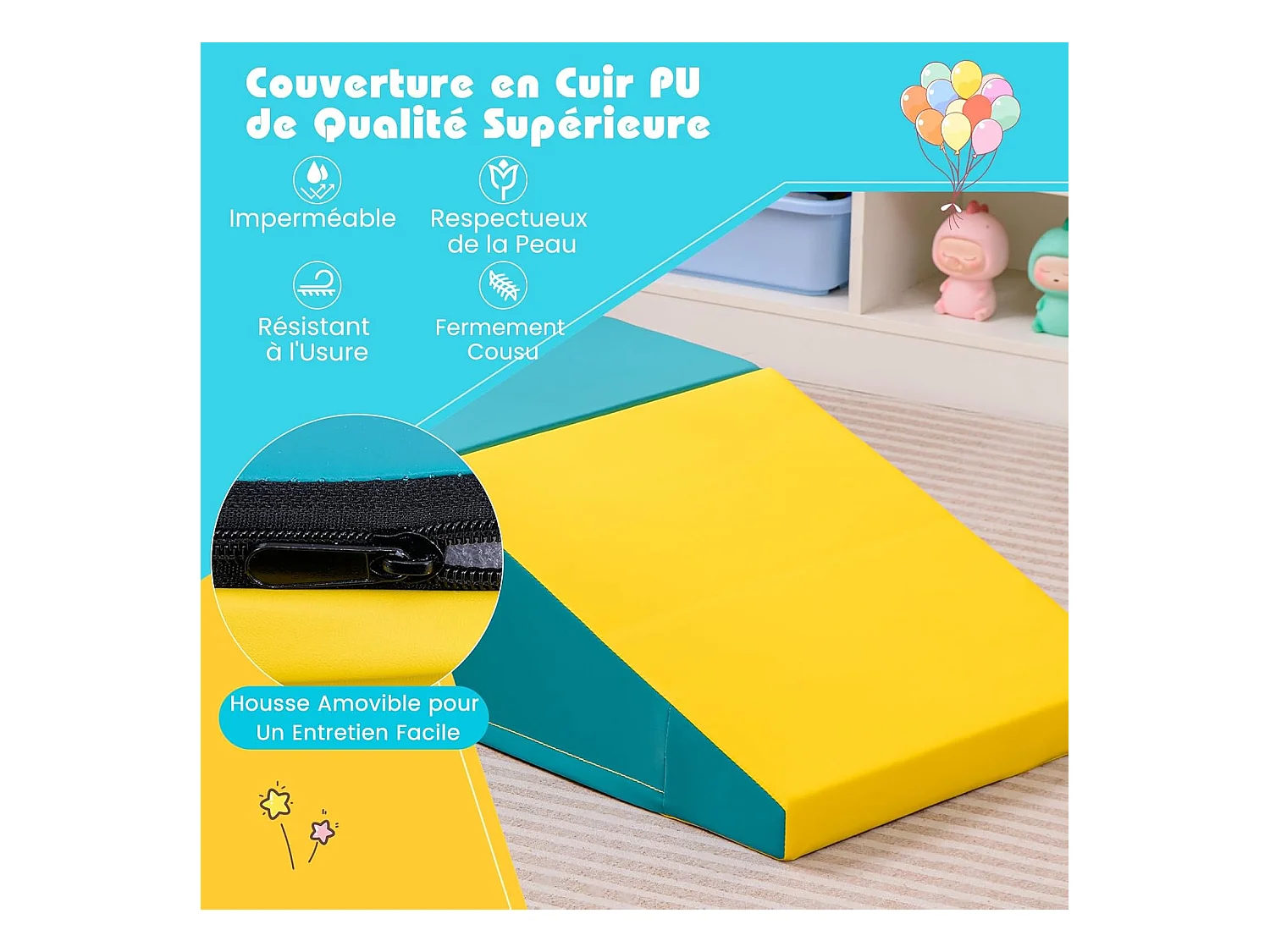 2PCS Parcours Motricité Bébé en Mousse avec Housse Amovible en PU, Module Motricité Bébé avec Marche & Toboggan, Jouets Éducatifs pour Ramper Grimper (Jaune+Vert)