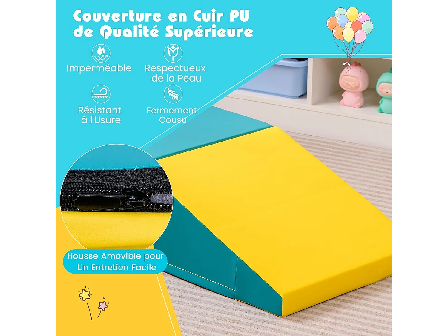 2PCS Parcours Motricité Bébé en Mousse avec Housse Amovible en PU, Module Motricité Bébé avec Marche & Toboggan, Jouets Éducatifs pour Ramper Grimper (Jaune+Vert)