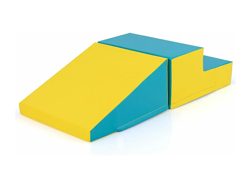 2PCS Parcours Motricité Bébé en Mousse avec Housse Amovible en PU, Module Motricité Bébé avec Marche & Toboggan, Jouets Éducatifs pour Ramper Grimper (Jaune+Vert)