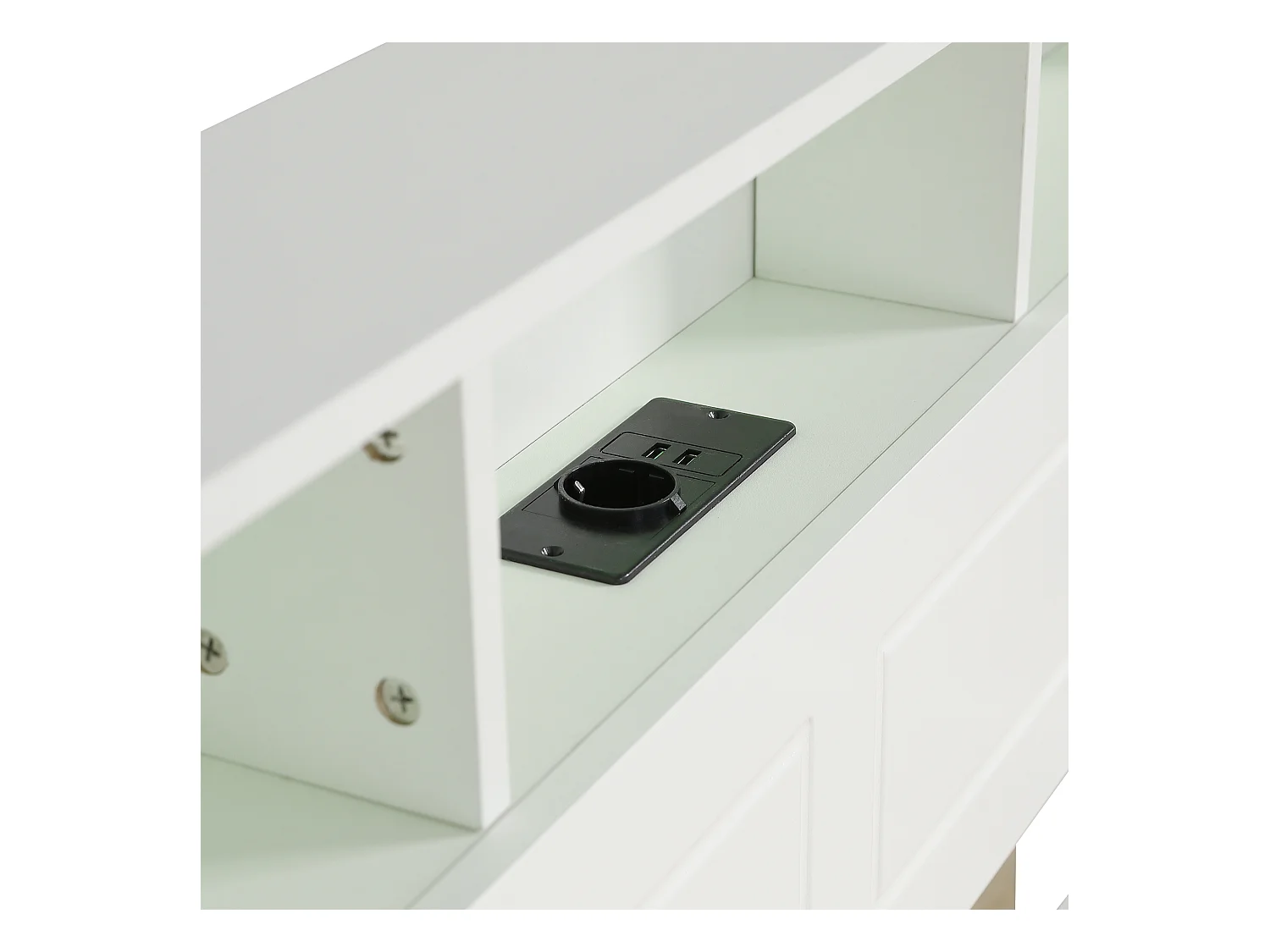 Doppelbett 120x200 cm - Mit Truhenbett 90x190 cm - Mit LED + USB-Steckdose - Kopfteil mit Staufach - Weiß