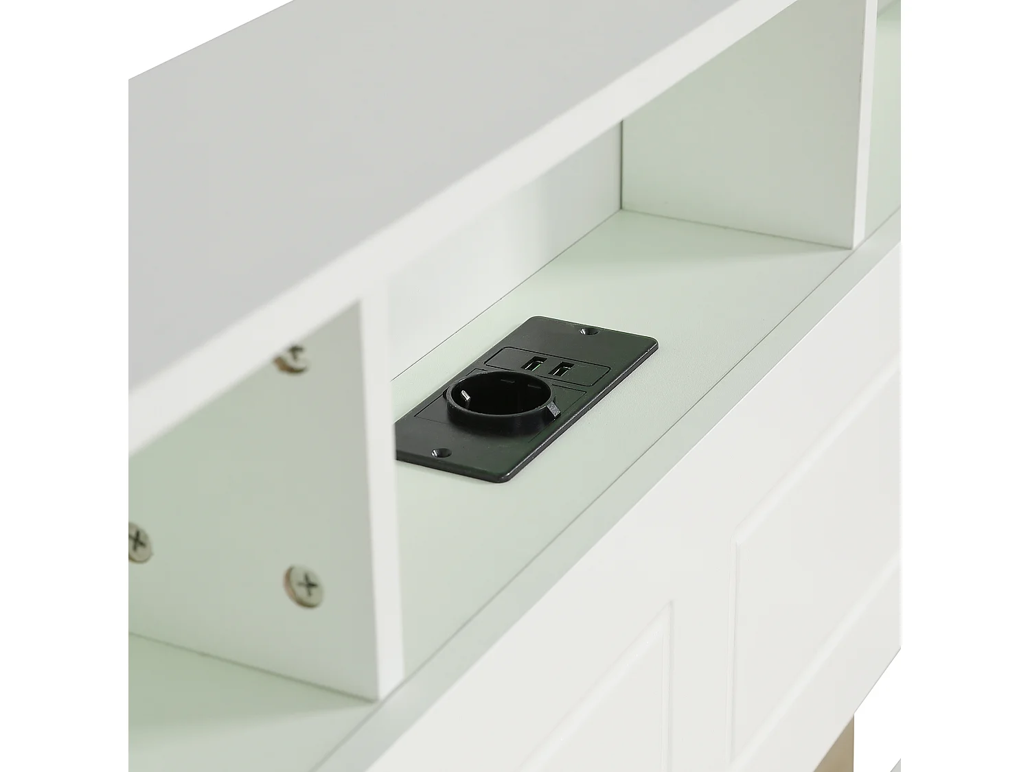 Lit double 120x200cm - Avec lit gigogne 90x190cm - Avec LED + prise USB - Tête de lit avec rangement - Blanc