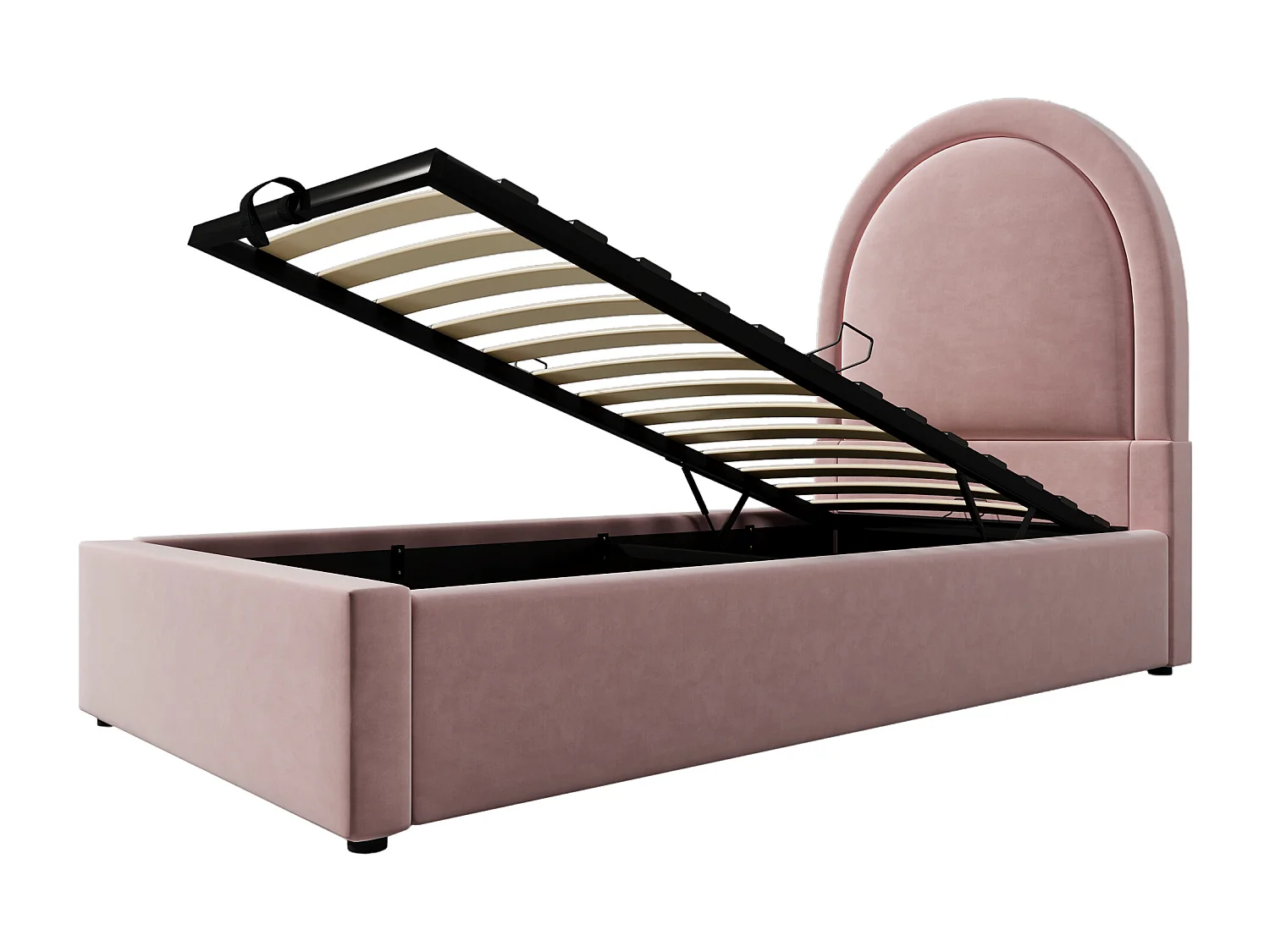 Lit coffre 90 x 200 cm - Lit enfant avec dossier rembourré - velours rose - sans matelas