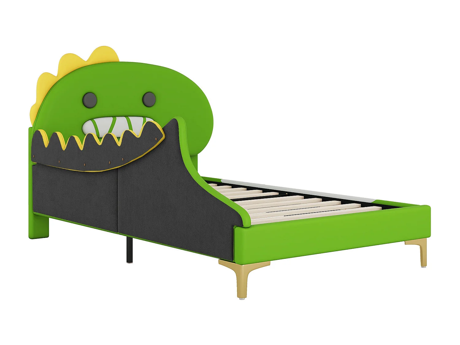 Lit enfant 90x200 cm Lit simple - PU vert - tête de lit dessin animé - avec sommier à lattes