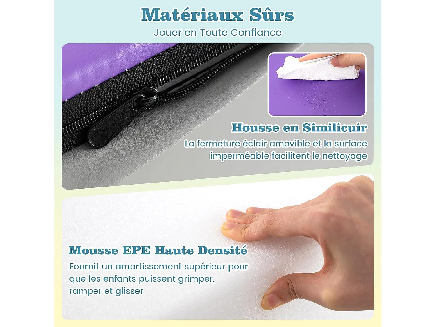 4PCS Parcours Motricité Bébé en Mousse EPE Housse en PU, Module Motricité Bébé avec Toboggan & Différentes Formes, pour Enfants d'Âge Préscolaire, Bleu+jaune