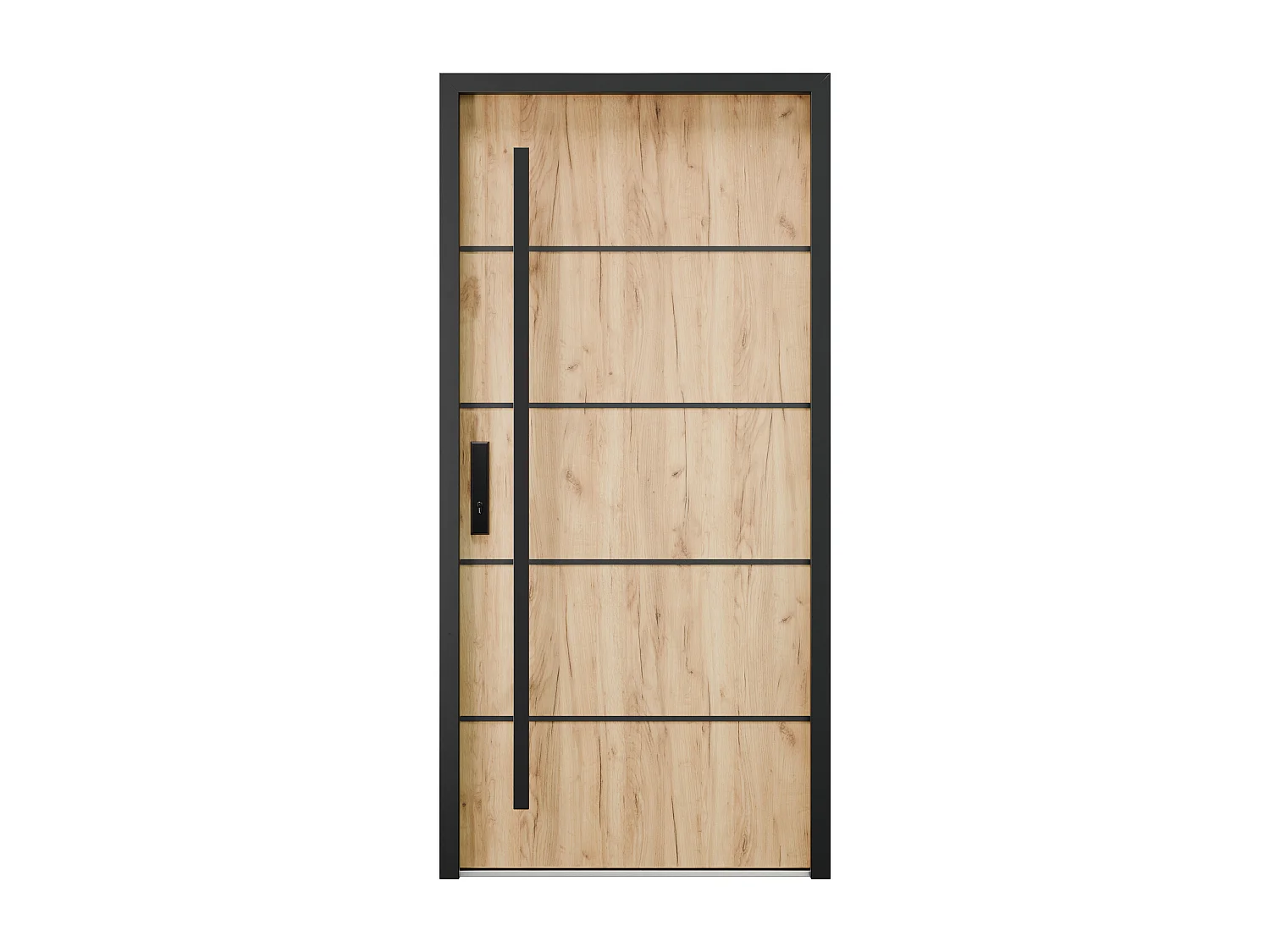 Porte d'entrée en acier pleine et inox H207 x L100 cm effet chêne - poussant droit - LUSADA