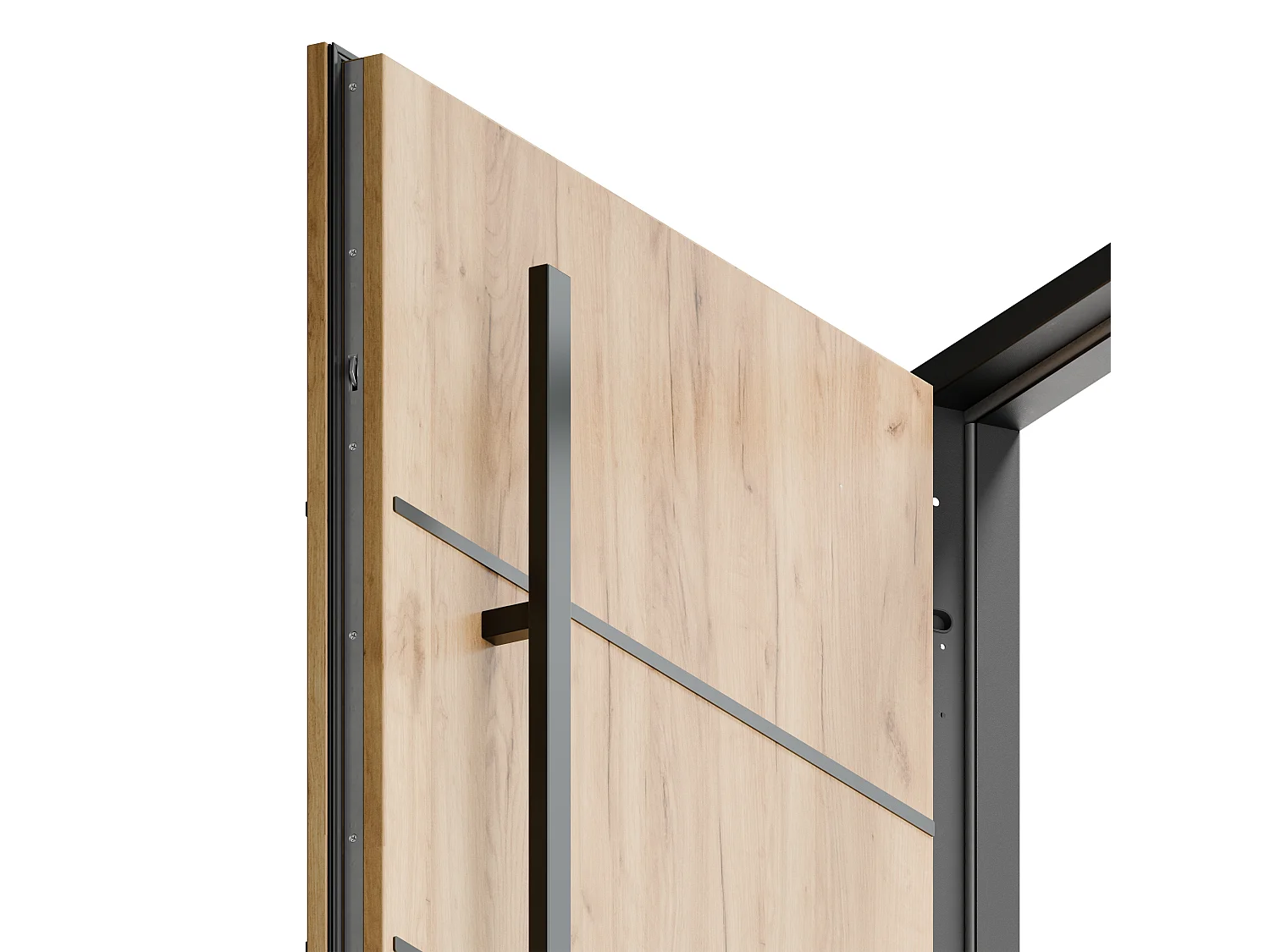 Porte d'entrée en acier pleine et inox H207 x L100 cm effet chêne - poussant droit - LUSADA