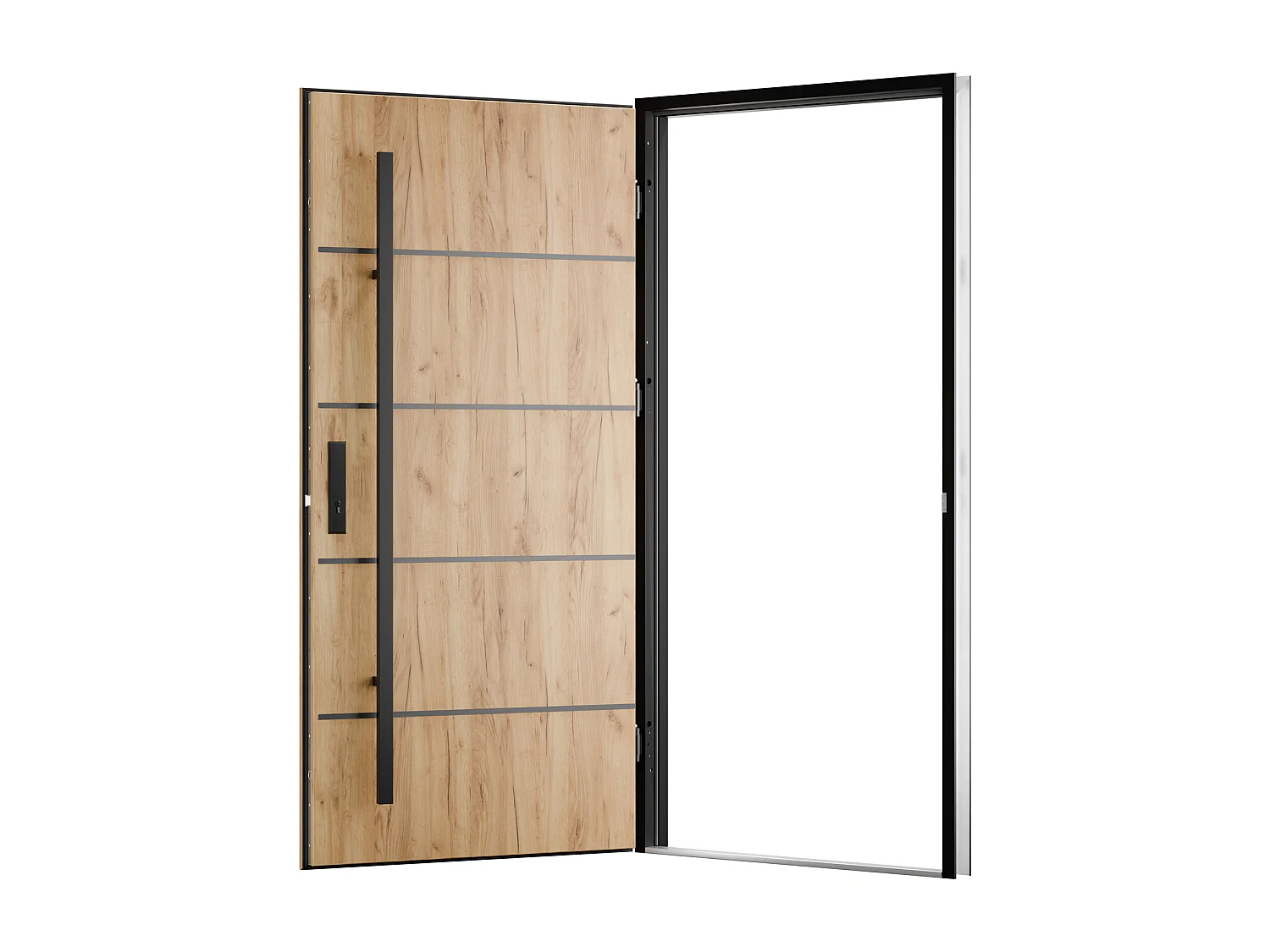Porte d'entrée en acier pleine et inox H207 x L100 cm effet chêne - poussant droit - LUSADA