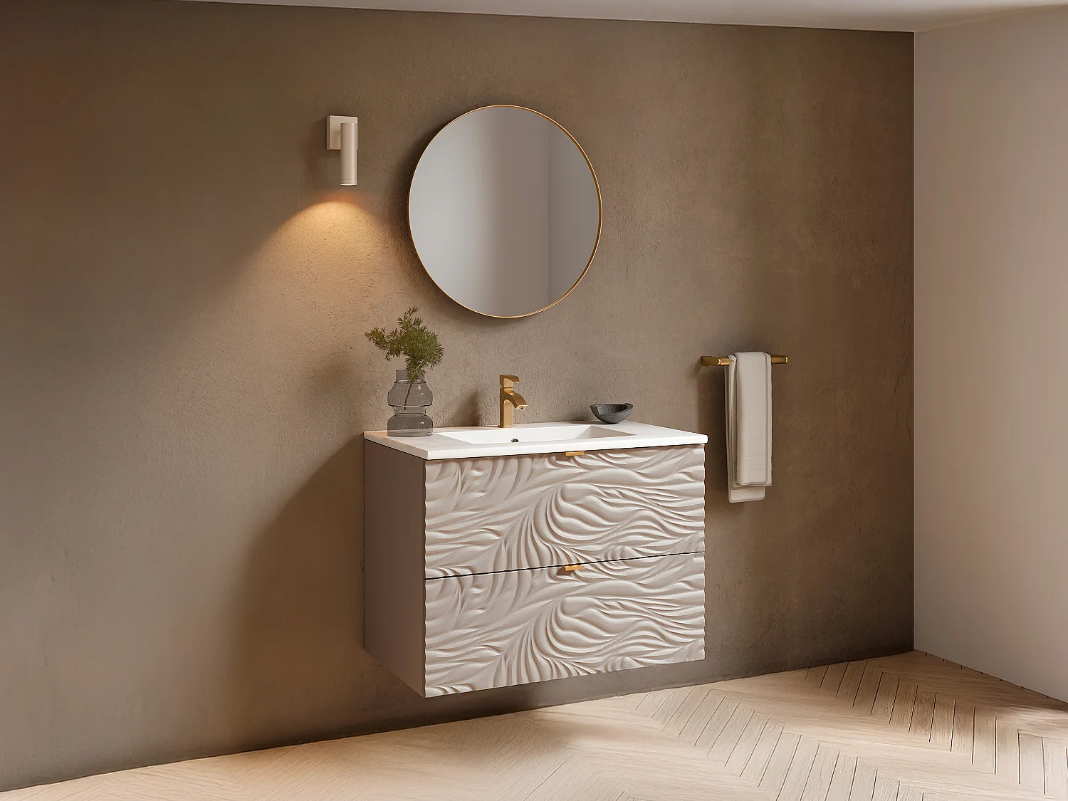 Meuble sous vasque suspendu texturé - Beige - 80 cm - RINAREL