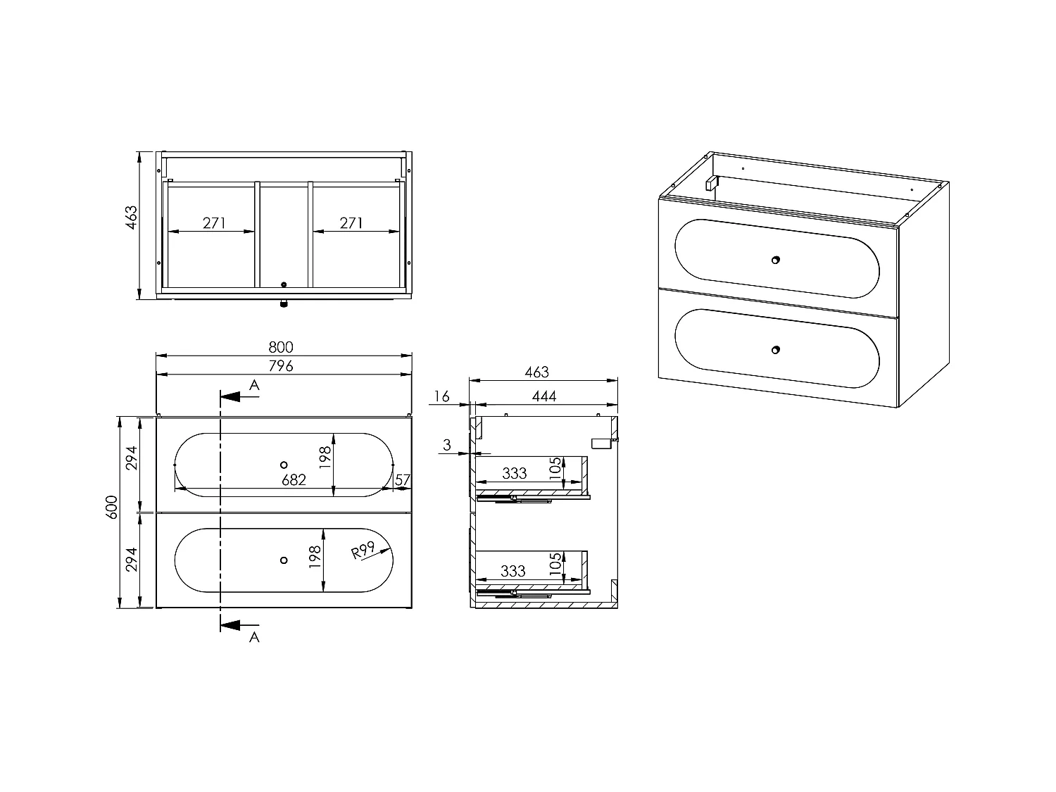 Meuble sous vasque suspendu - Blanc - 80 cm - SATOBAL