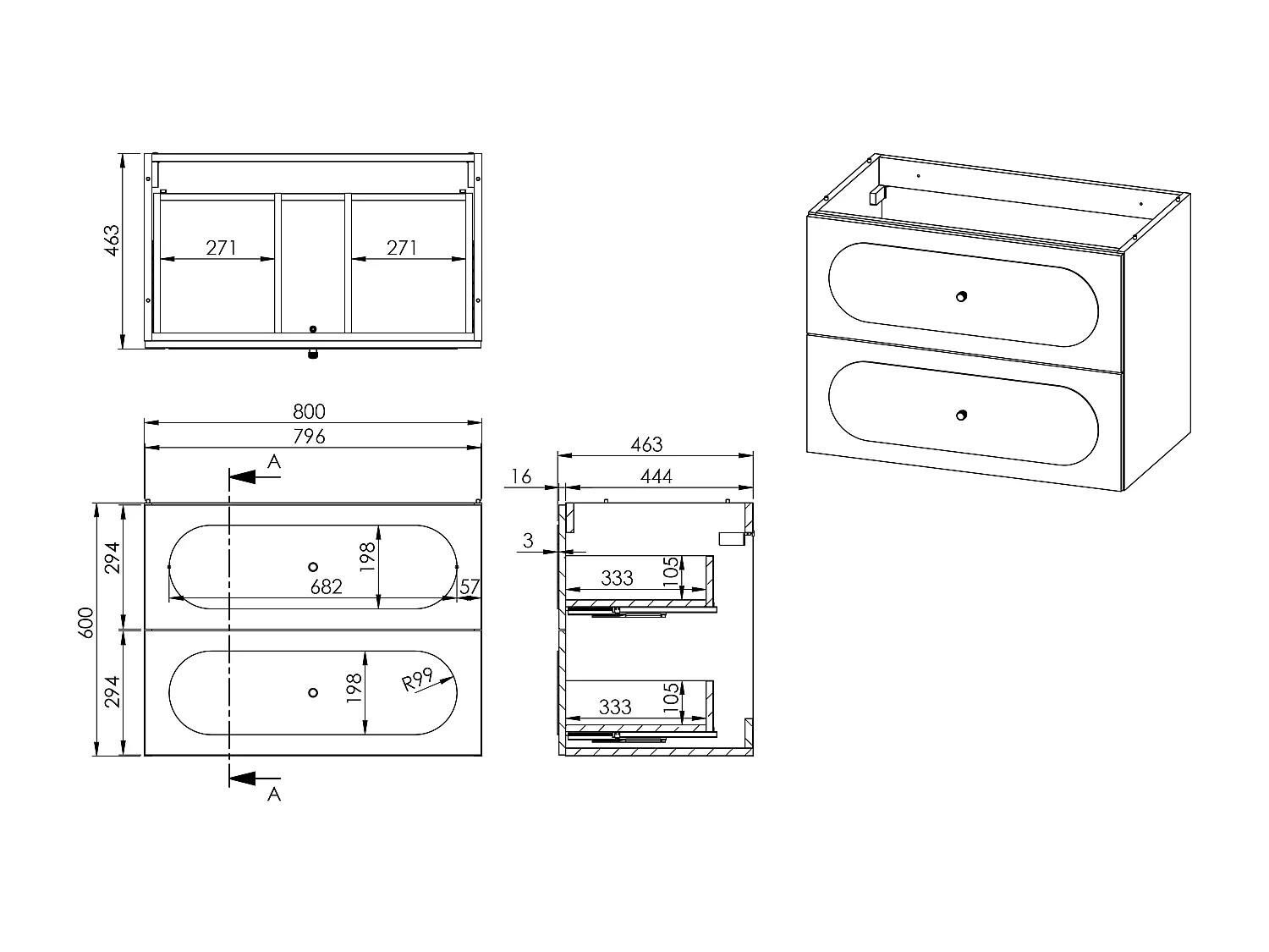 Meuble sous vasque suspendu - Blanc - 80 cm - SATOBAL