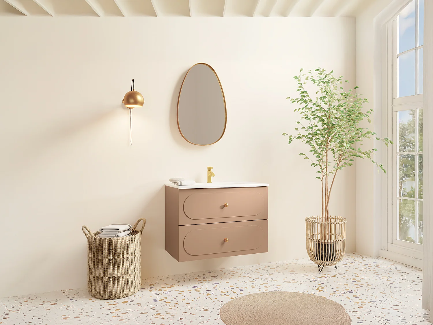 Meuble sous vasque suspendu - Vieux rose - 80 cm - SATOBAL