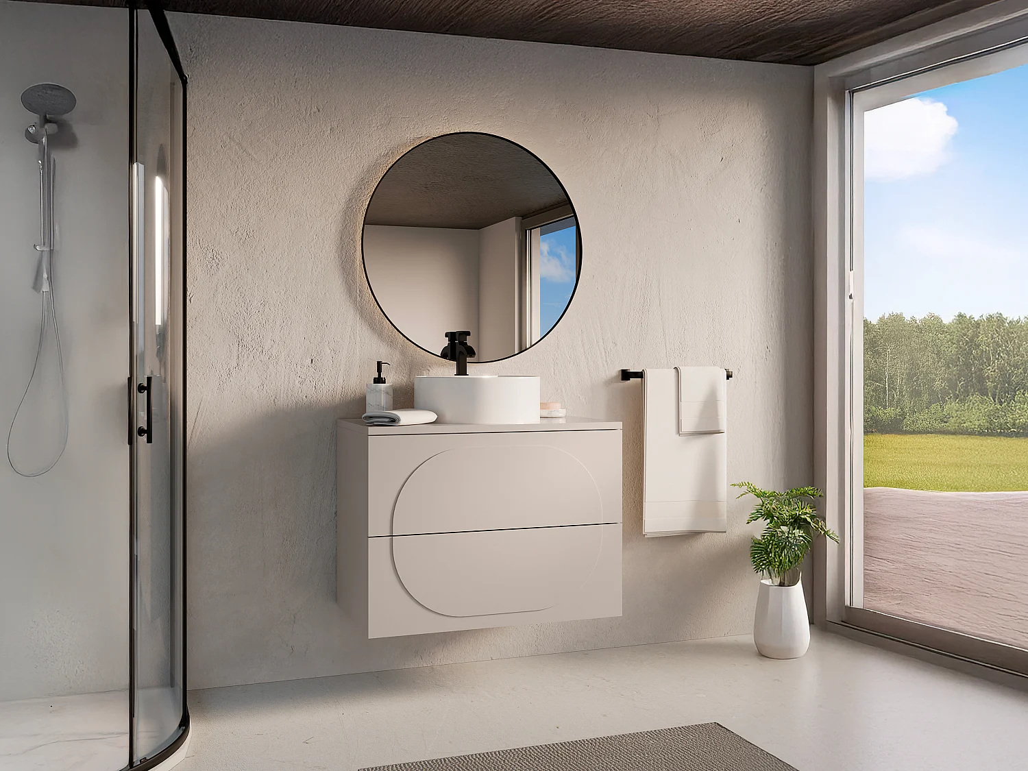 Meuble sous vasque suspendu - Beige - 80 cm - VUTOMA