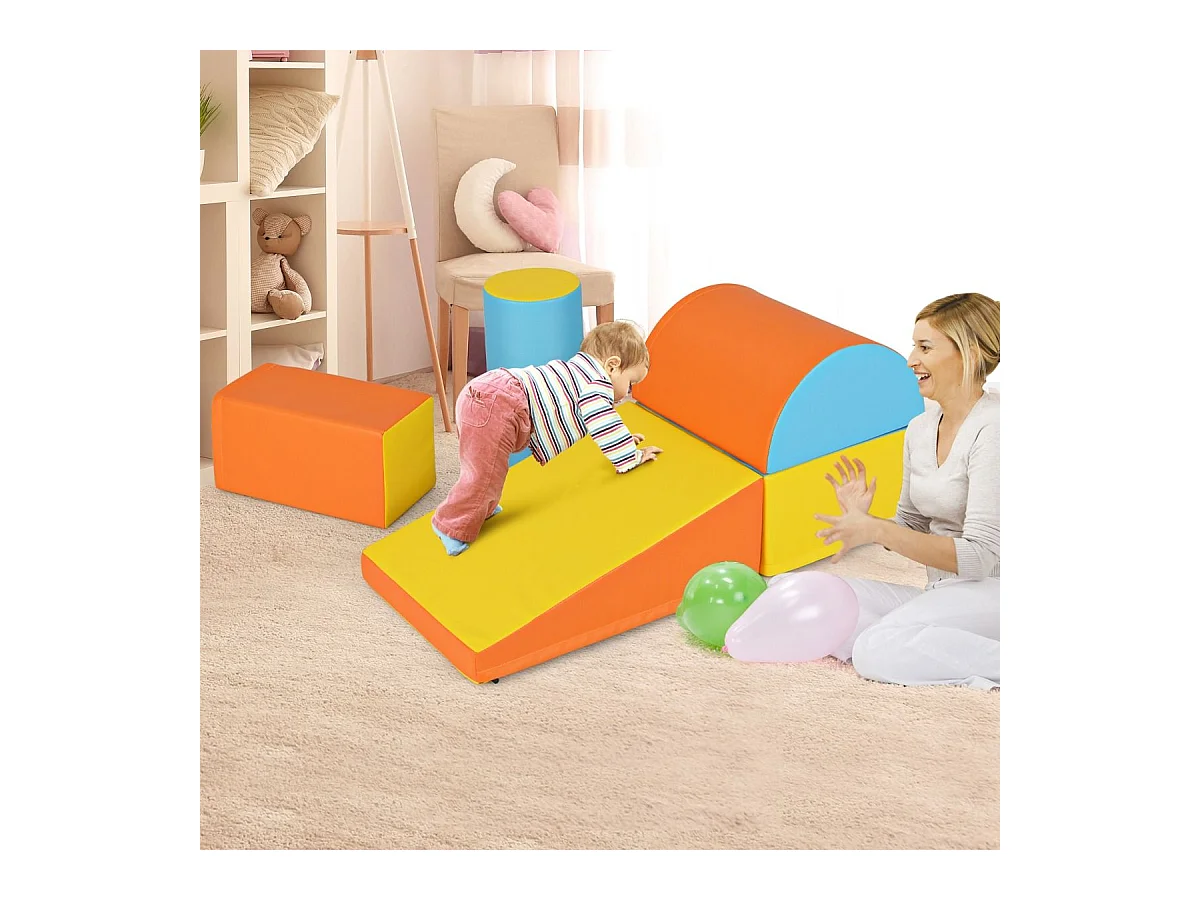 5PCS Parcours Motricité Bébé en Mousse EPE avec Housse en PU, Module Motricité Bébé avec Fermeture Clair, pour Enfants d'Âge Préscolaire (Jaune)