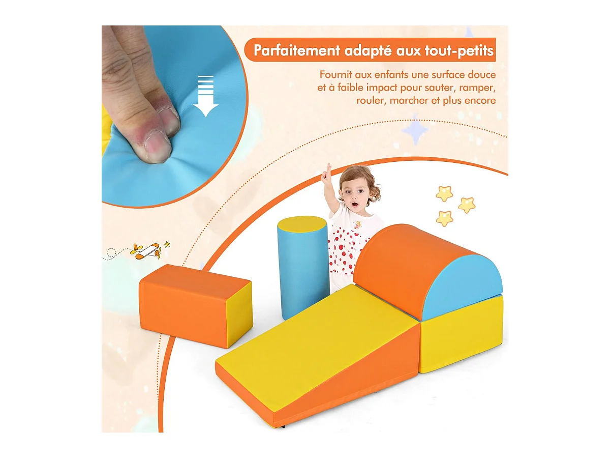 5PCS Parcours Motricité Bébé en Mousse EPE avec Housse en PU, Module Motricité Bébé avec Fermeture Clair, pour Enfants d'Âge Préscolaire (Jaune)