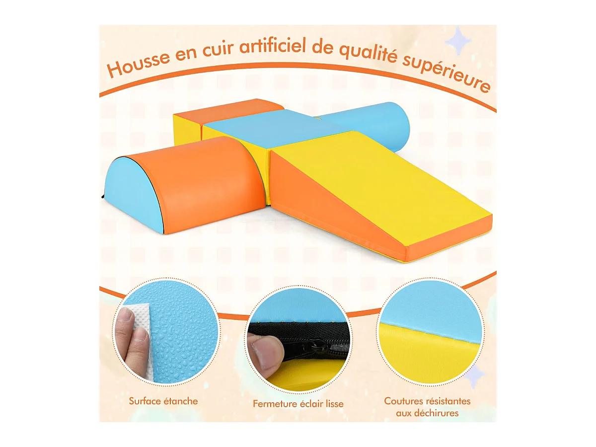 5PCS Parcours Motricité Bébé en Mousse EPE avec Housse en PU, Module Motricité Bébé avec Fermeture Clair, pour Enfants d'Âge Préscolaire (Jaune)