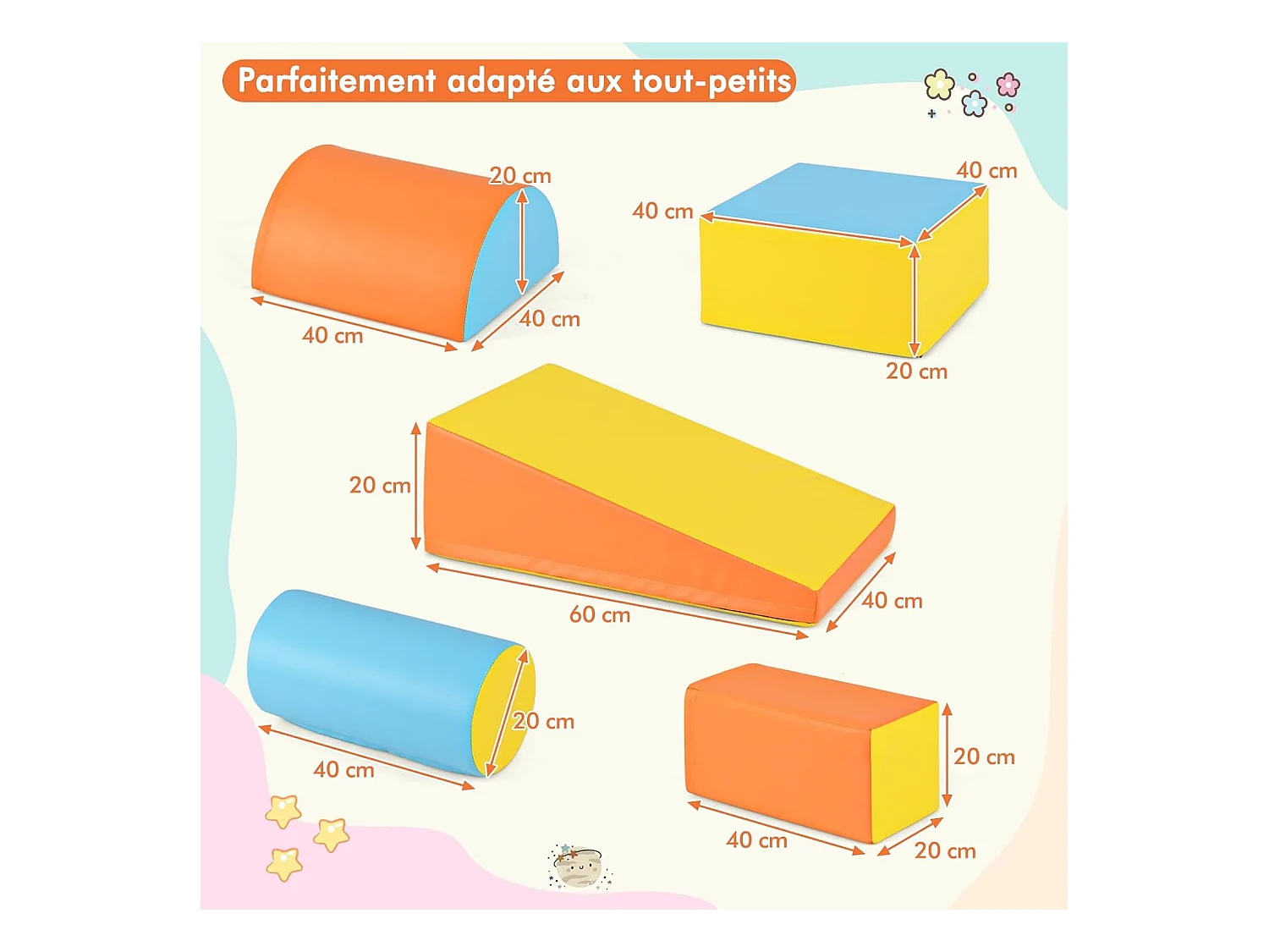 5PCS Parcours Motricité Bébé en Mousse EPE avec Housse en PU, Module Motricité Bébé avec Fermeture Clair, pour Enfants d'Âge Préscolaire (Jaune)