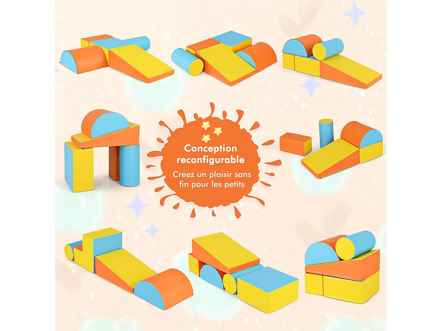 5PCS Parcours Motricité Bébé en Mousse EPE avec Housse en PU, Module Motricité Bébé avec Fermeture Clair, pour Enfants d'Âge Préscolaire (Jaune)