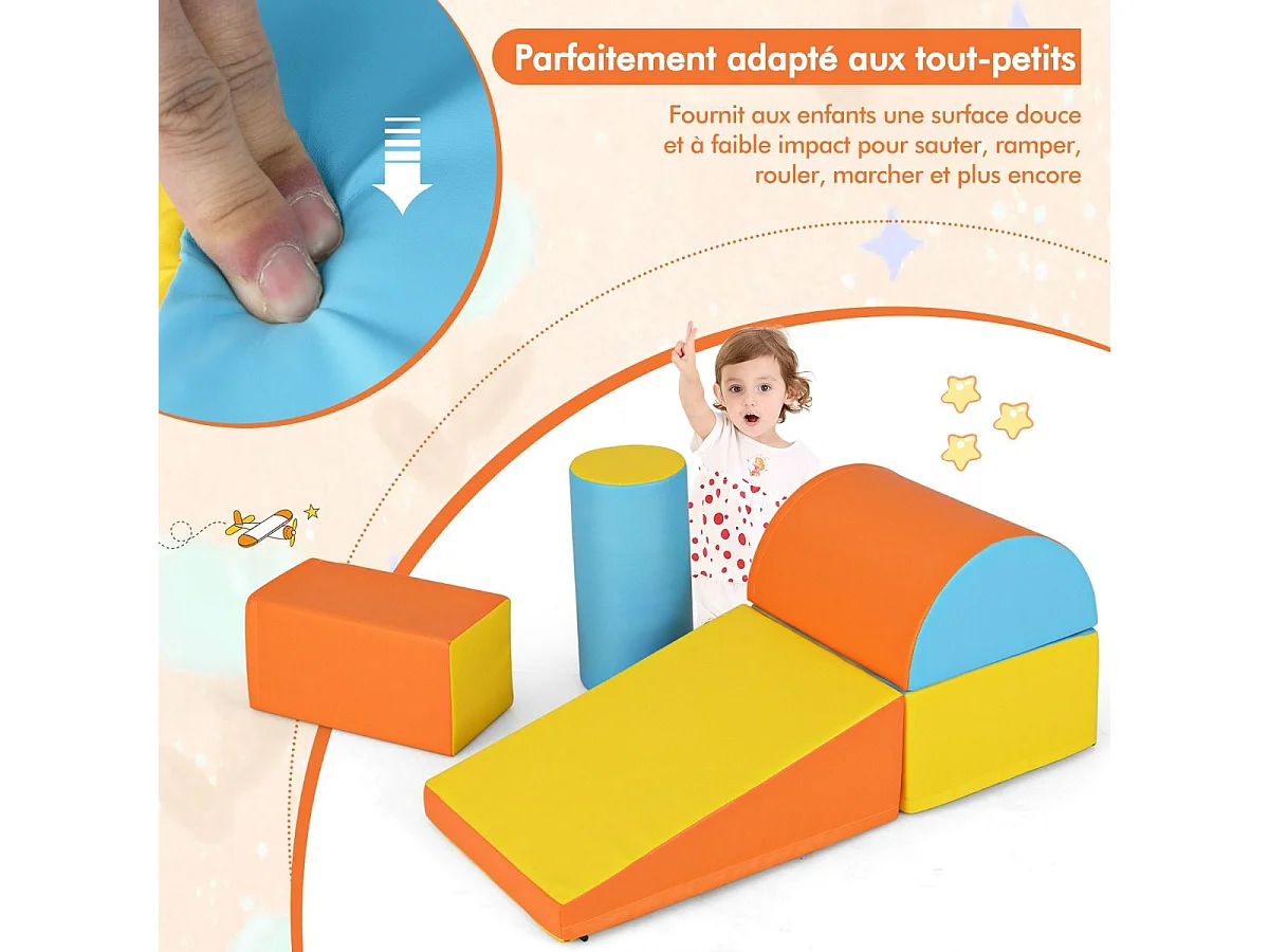 5PCS Parcours Motricité Bébé en Mousse EPE avec Housse en PU, Module Motricité Bébé avec Fermeture Clair, pour Enfants d'Âge Préscolaire (Jaune)