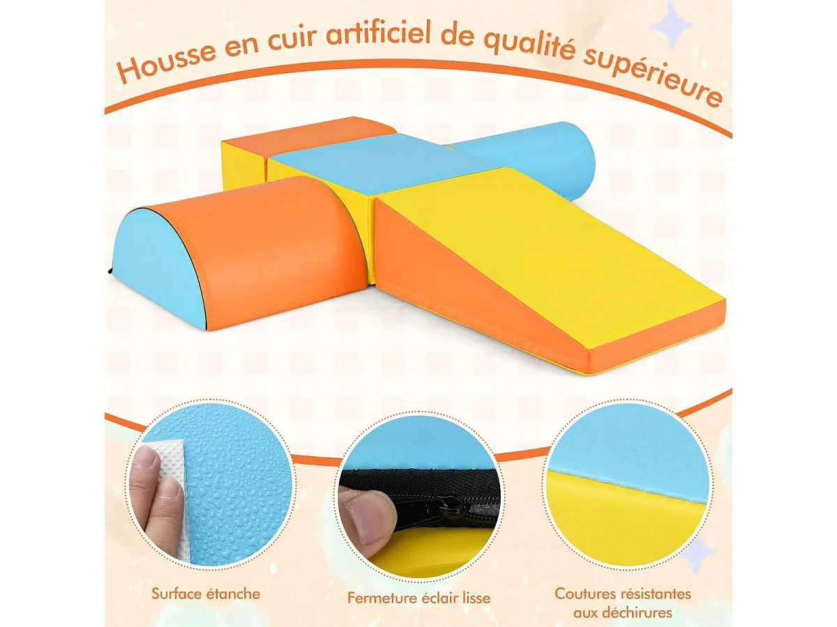5PCS Parcours Motricité Bébé en Mousse EPE avec Housse en PU, Module Motricité Bébé avec Fermeture Clair, pour Enfants d'Âge Préscolaire (Jaune)