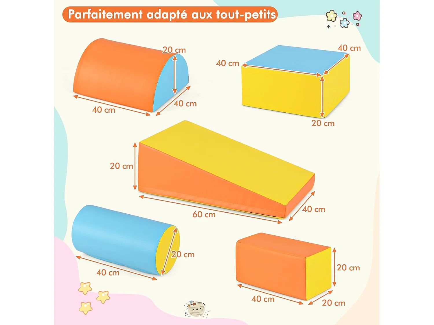 5PCS Parcours Motricité Bébé en Mousse EPE avec Housse en PU, Module Motricité Bébé avec Fermeture Clair, pour Enfants d'Âge Préscolaire (Jaune)