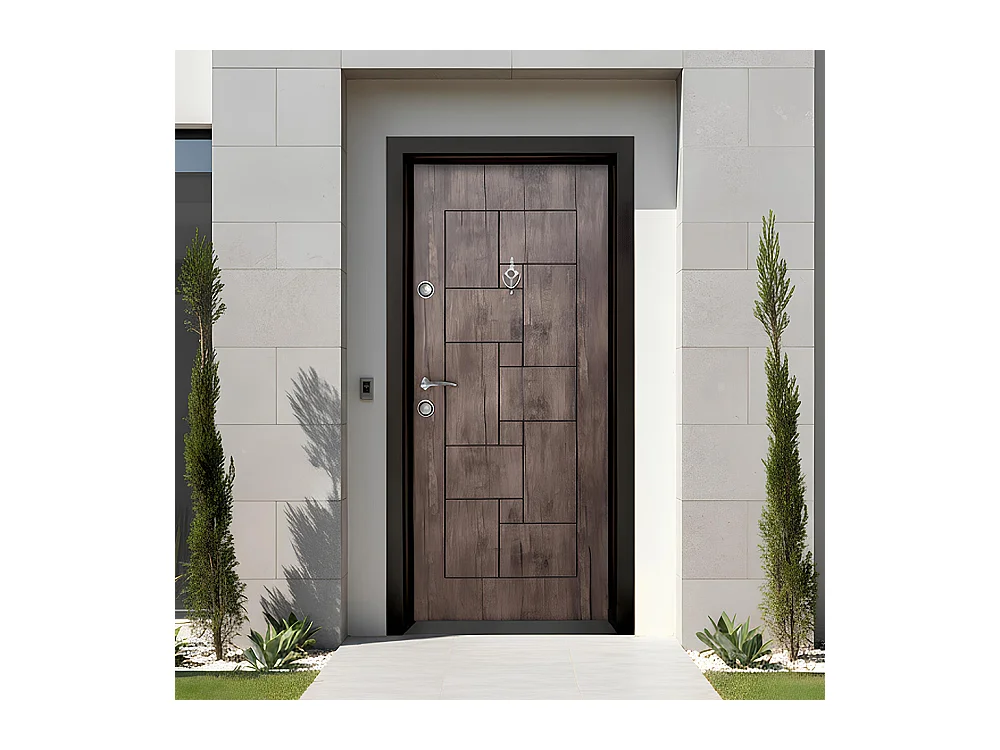 Porta blindata d'ingresso laminata con apertura interna destra PL4 92x200 marrone ocra