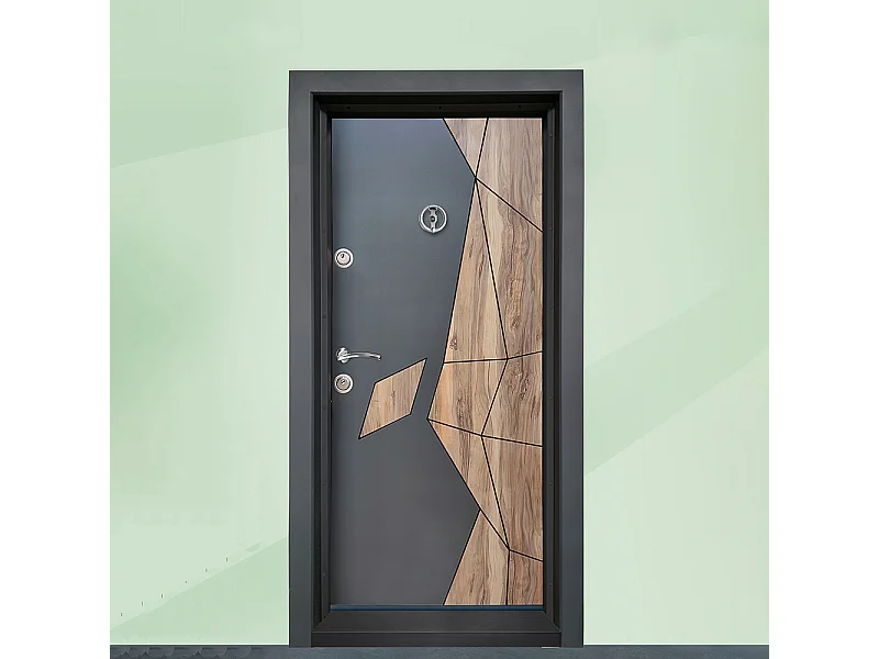 Porta blindata d’ingresso antracite e effetto legno PL47