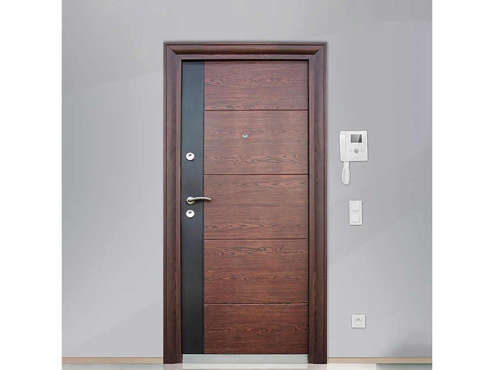 Porta blindata d'ingresso design bicolore apertura esterna destra P11 90x197 marrone e nero
