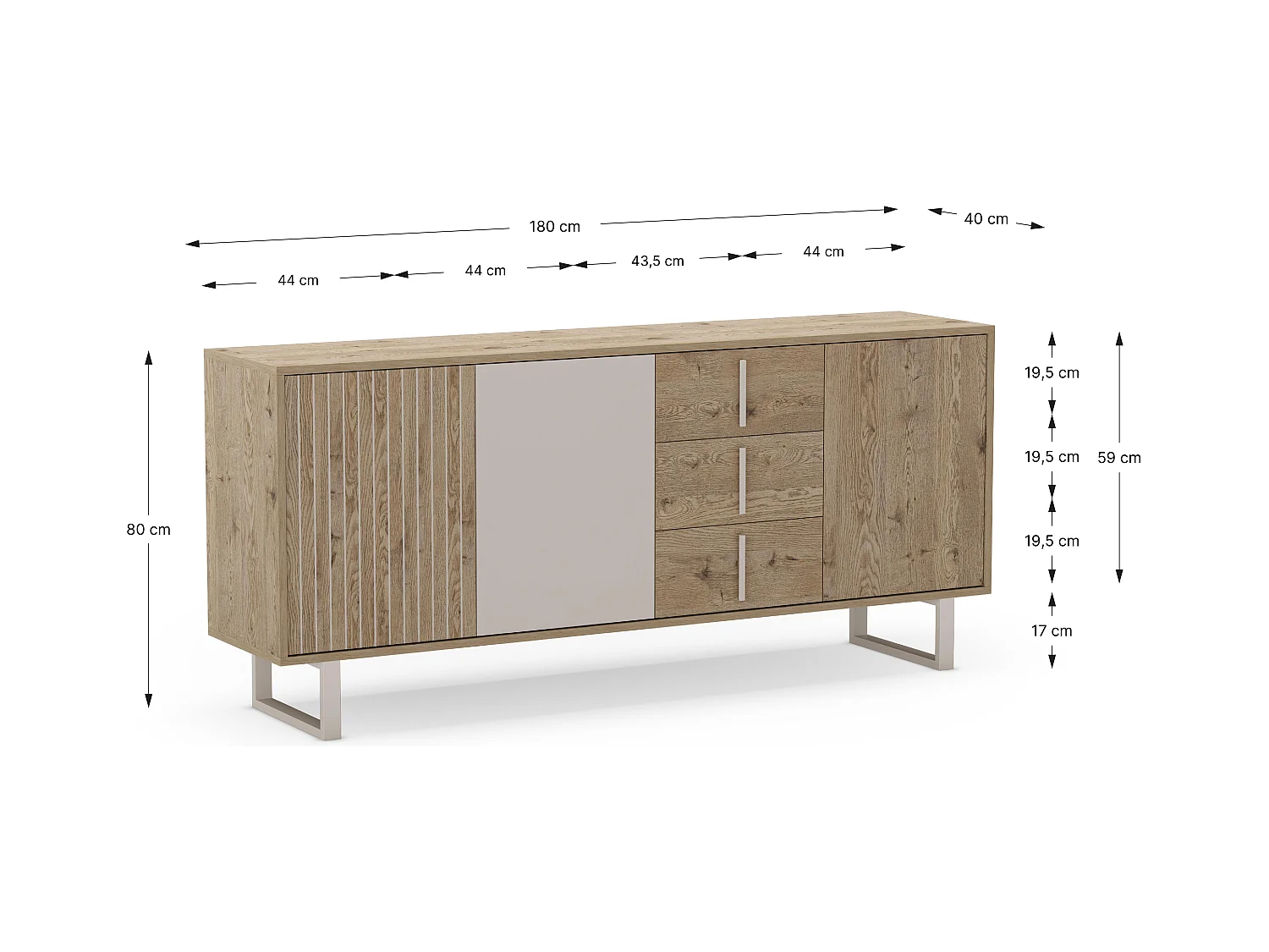 Buffet 3 portes et 3 tiroirs L180 cm - MILLAY