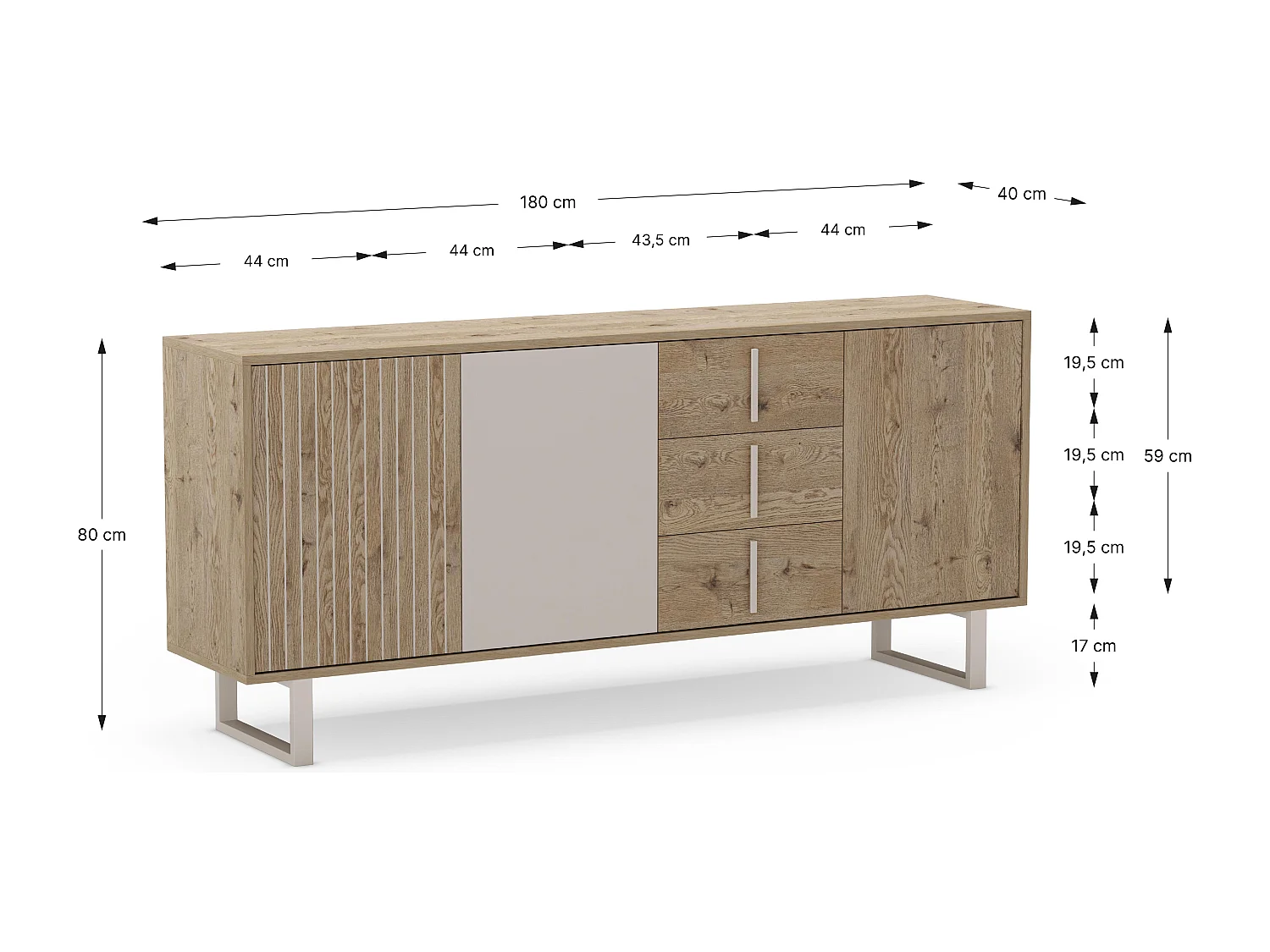 Buffet 3 portes et 3 tiroirs L180 cm - MILLAY