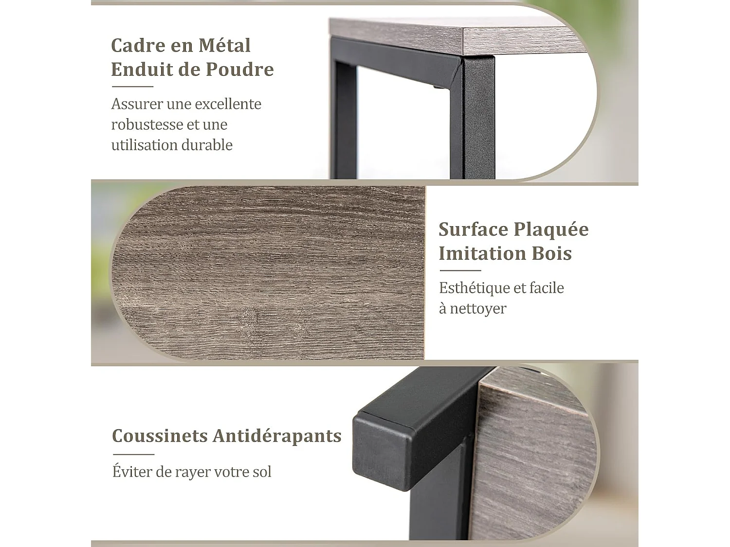 Supports de Plantes Métallique à 3 Niveaux, Porte-Plantes d'Angle avec Dispositifs Anti-basculement, Organisateur de Pots de Fleurs Carré, Gris + Noir