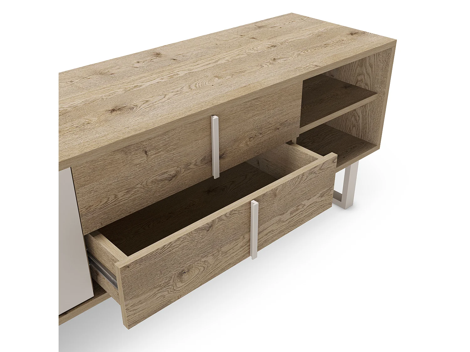 Meuble TV 2 portes, 2 tiroirs et 2 niches L180 cm - MILLAY