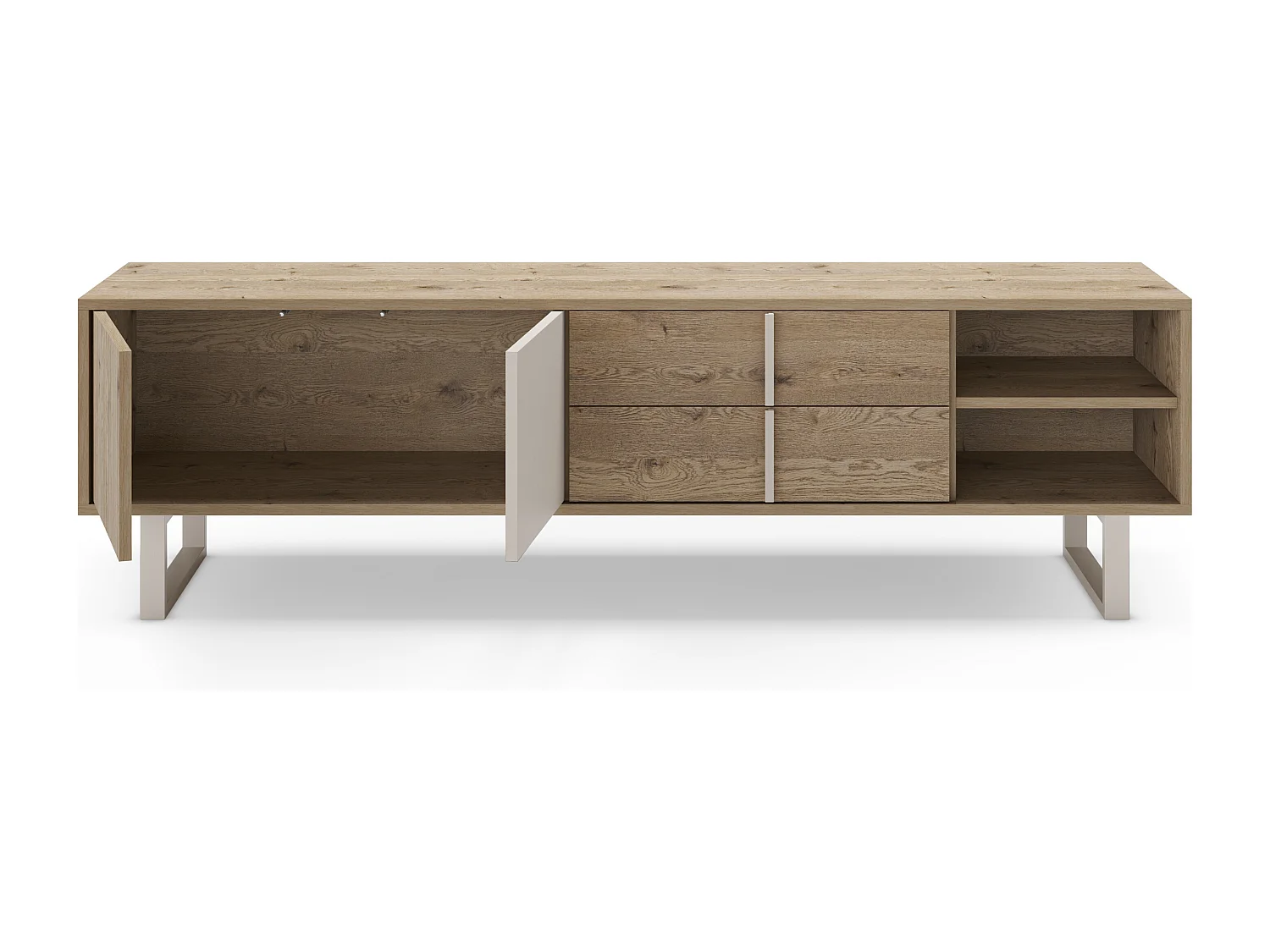 Meuble TV 2 portes, 2 tiroirs et 2 niches L180 cm - MILLAY