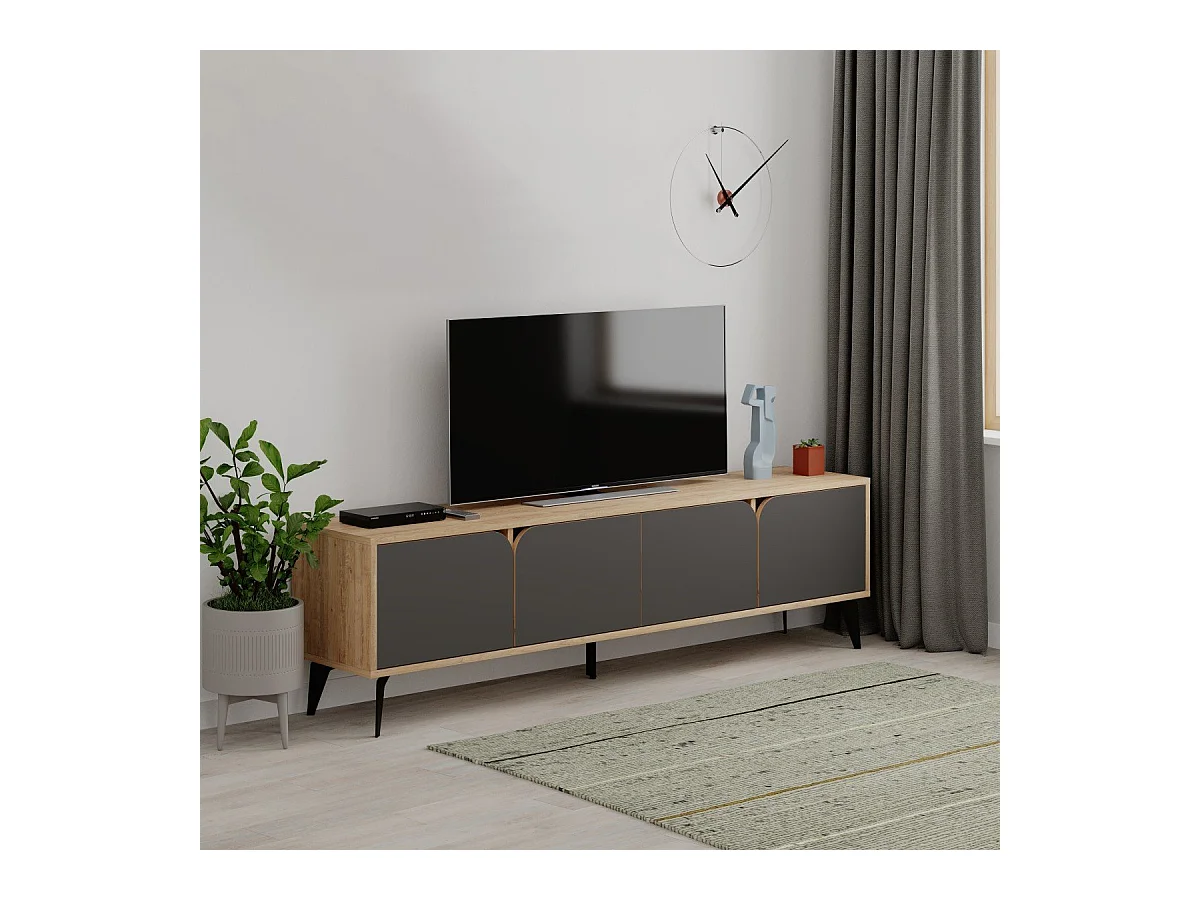 Meuble TV 4 portes avec pieds en métal L180 cm - FLORA