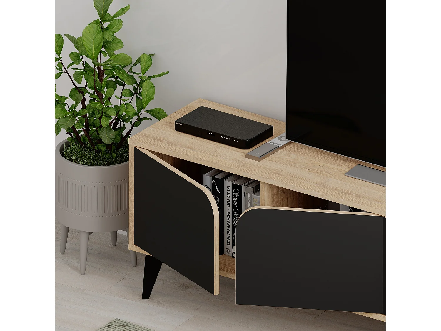 Meuble TV 4 portes avec pieds en métal L180 cm - FLORA