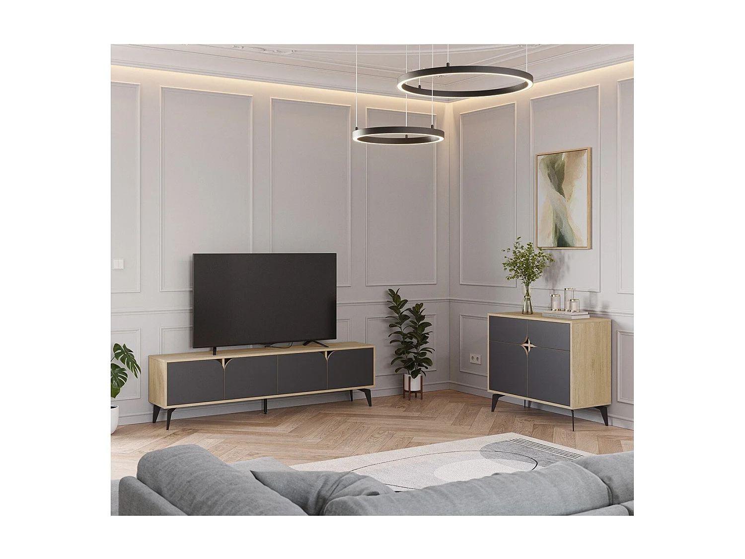 TV-Möbel 4 Türen mit Metallfüßen B180 cm - FLORA