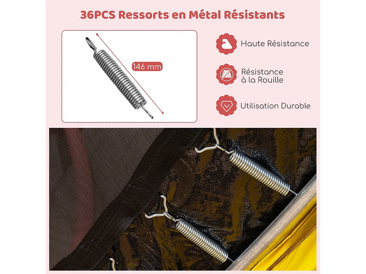 Trampoline Extérieur Ø 223cm Enfants avec Filet de Sécurité, Trampoline Rond avec 6 Poteaux Recouvert de Mousse, Charge150KG pour Enfants 3 Ans+ (Rouge+Jaune)