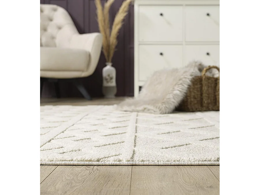 Tapis Everest moderne losange - Crème - 80 x 150 cm