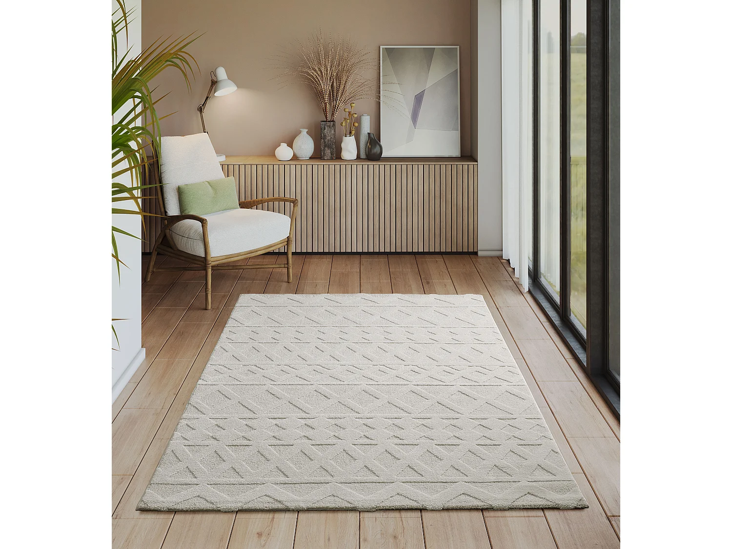 Tapis Everest moderne losange - Crème - 80 x 150 cm