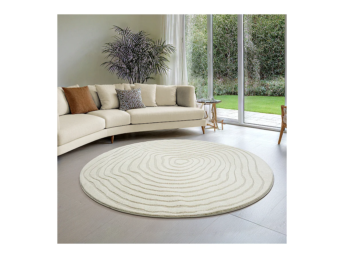 Tapis Everest moderne effet 3D - Crème - 200 cm Ronde