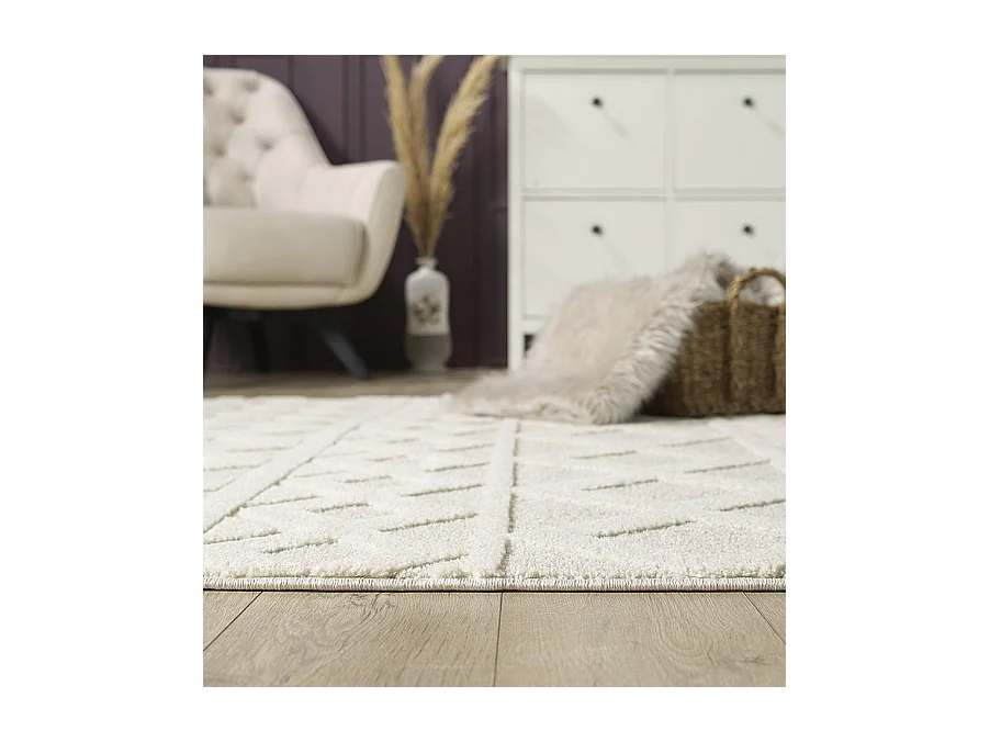 Tapis Everest moderne losange - Crème - 140 x 200 cm