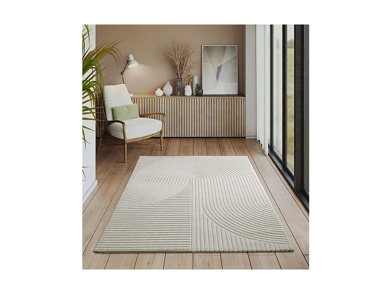 Tapis Everest moderne effet haut-bas 3D - Crème - 200 x 290 cm