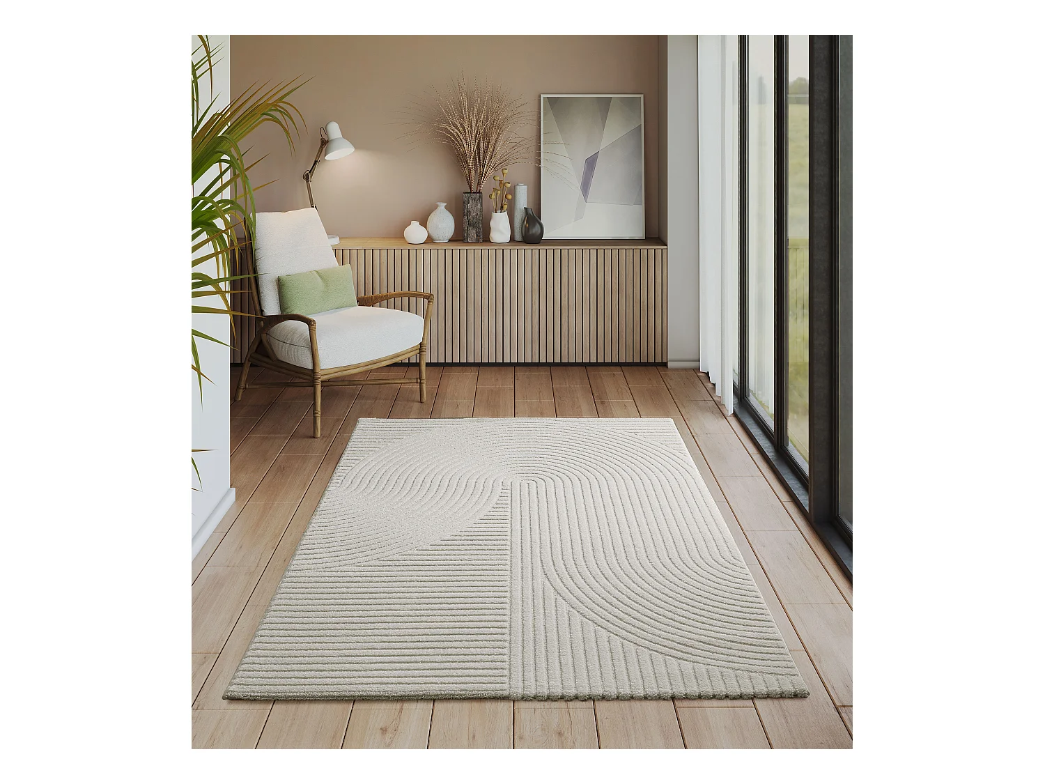 Tapis Everest moderne effet haut-bas 3D - Crème - 160 x 230 cm