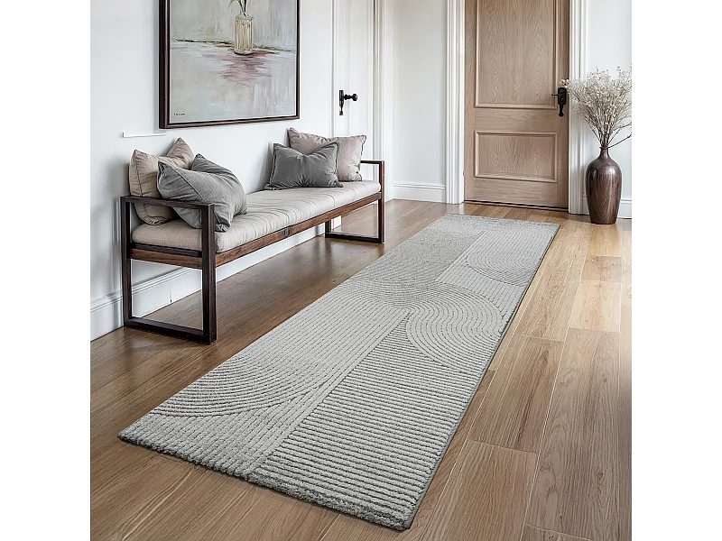 Tapis Everest moderne effet haut-bas 3D - Gris - 80 x 300 cm