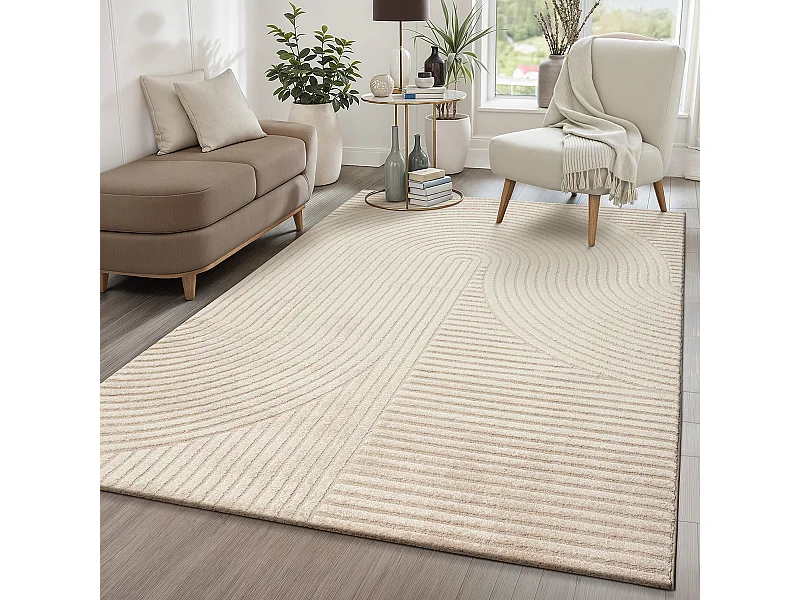 Tapis Everest moderne effet haut-bas 3D - Beige - 160 x 230 cm