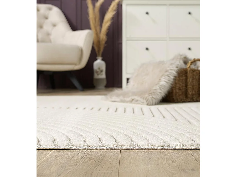 Tapis Everest moderne effet haut-bas 3D - Crème - 80 x 300 cm