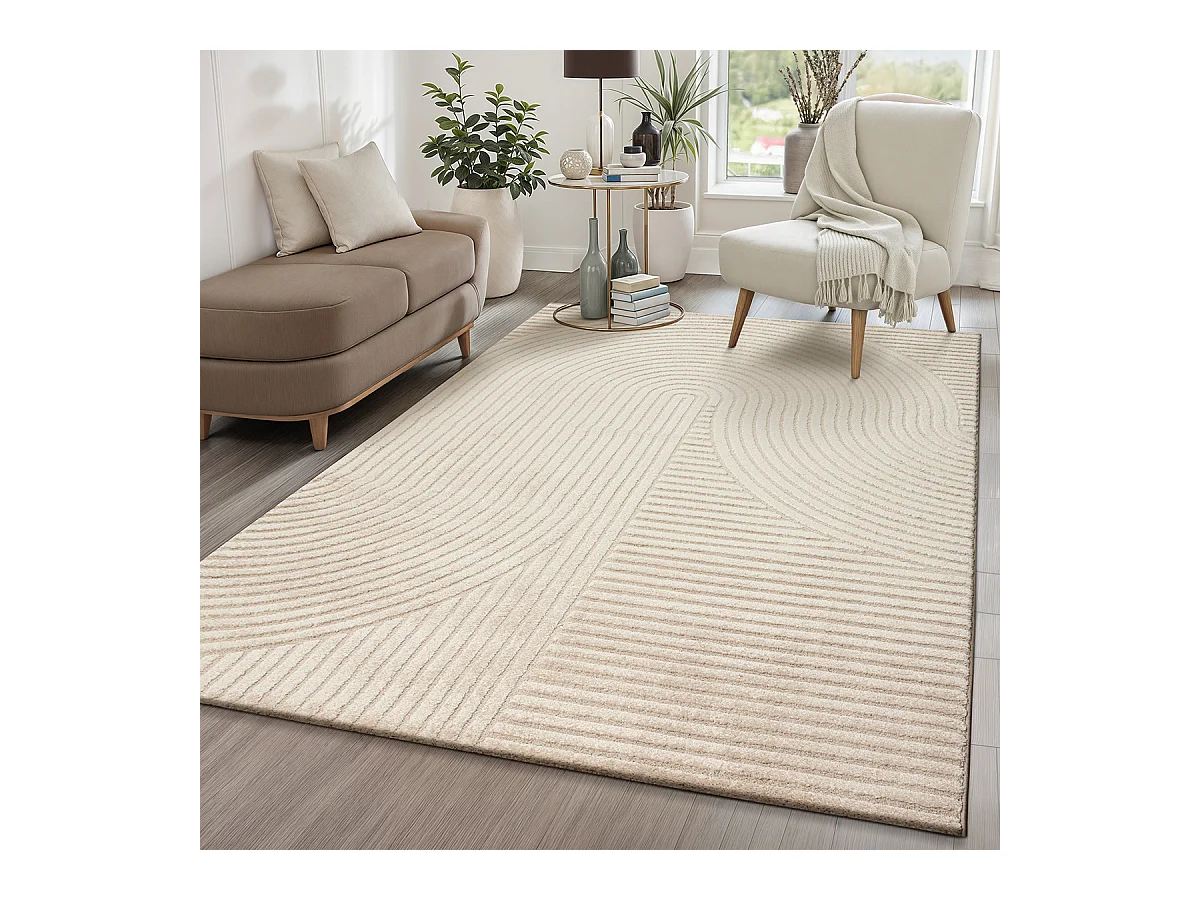 Tapis Everest moderne effet haut-bas 3D - Beige - 200 x 290 cm