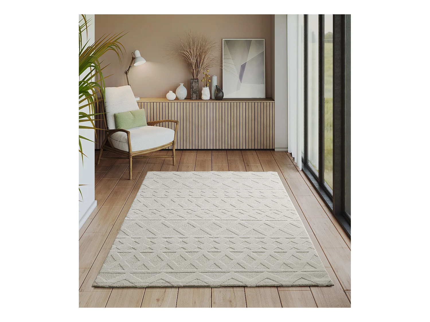 Tapis Everest moderne losange - Crème - 200 x 290 cm