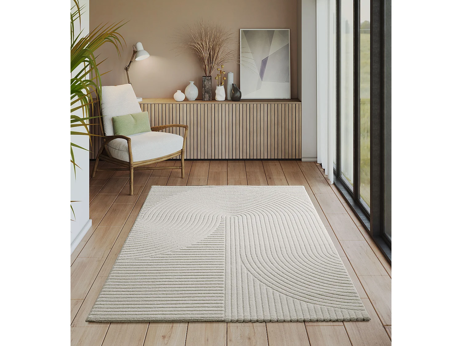 Tapis Everest moderne effet haut-bas 3D - Crème - 80 x 150 cm