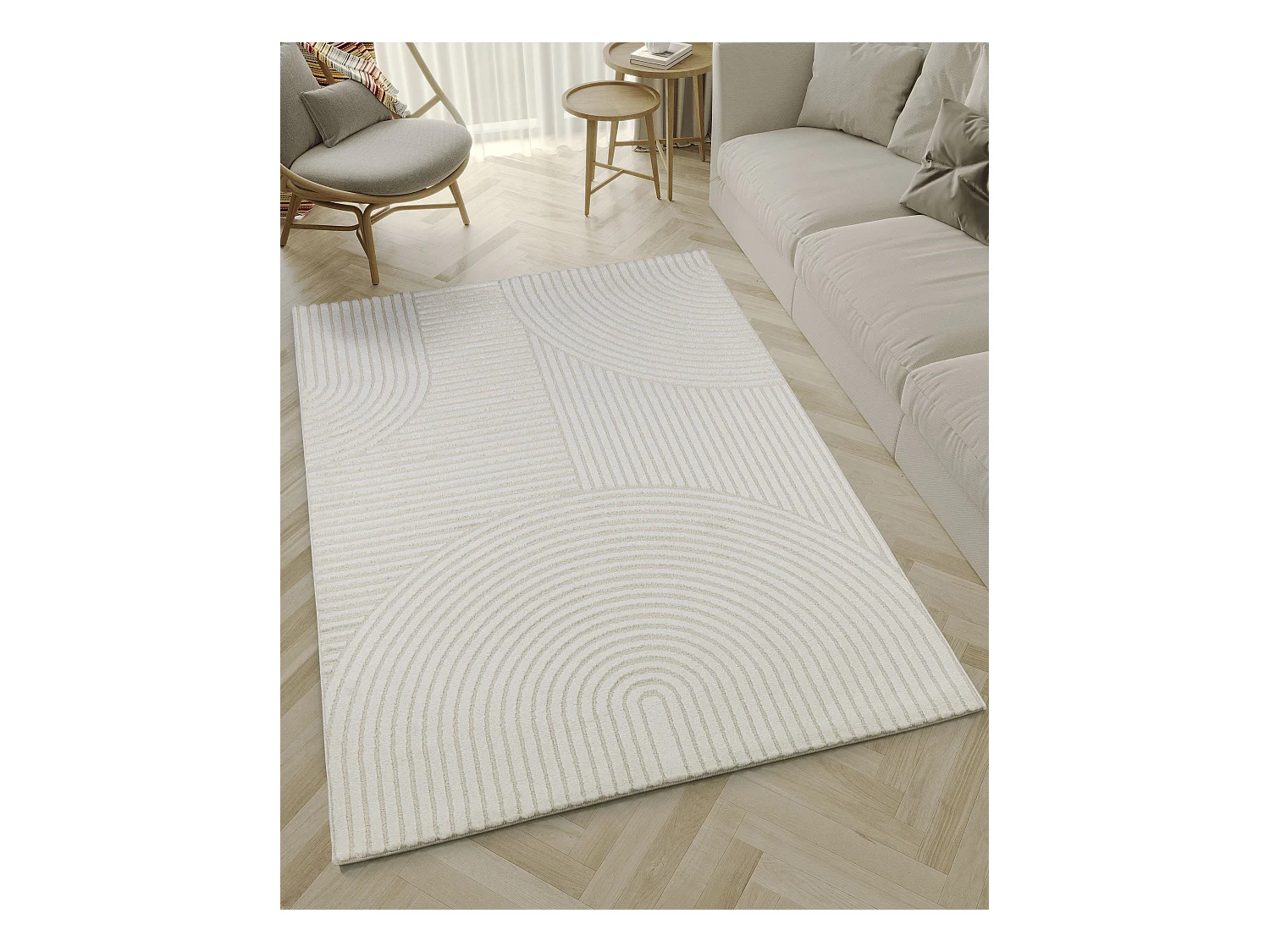 Tapis Everest moderne arc curve - Crème - 80 x 300 cm